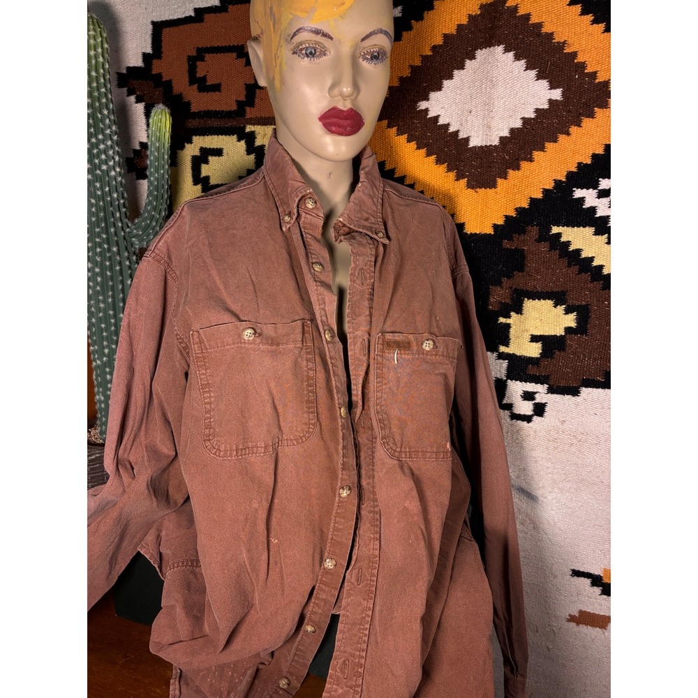 Carhartt Button Down Shirt Mens XL Brown Fair Distressed Rugged Outdoor Wear